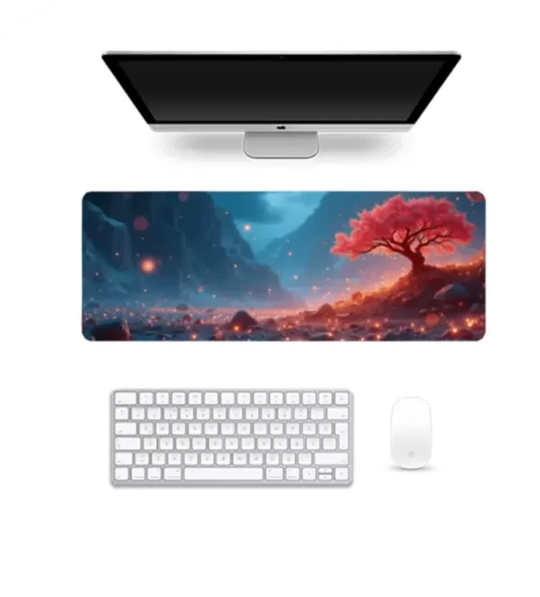 Sakura in Valley – Premium Large Mousepad with a Serene Nightscape